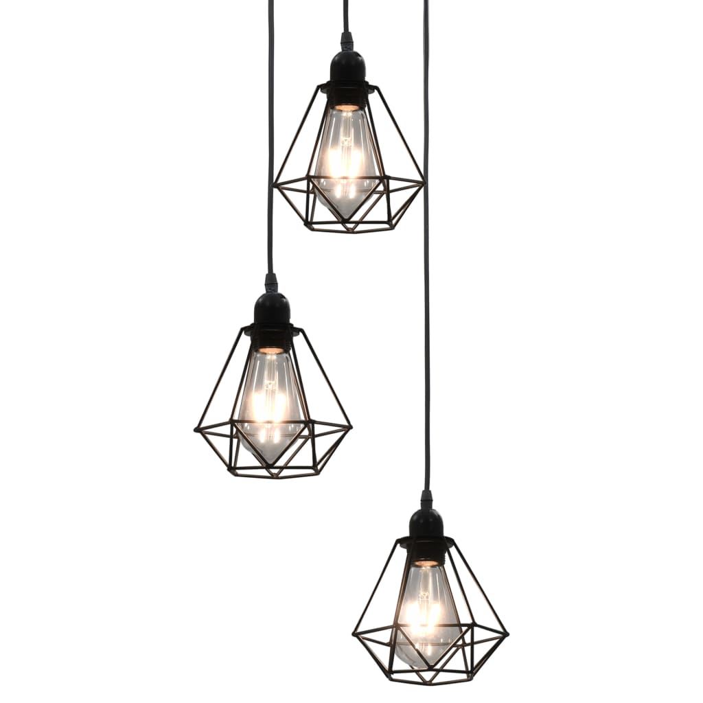Plafonnier avec design de diamant Noir 3 ampoules E27