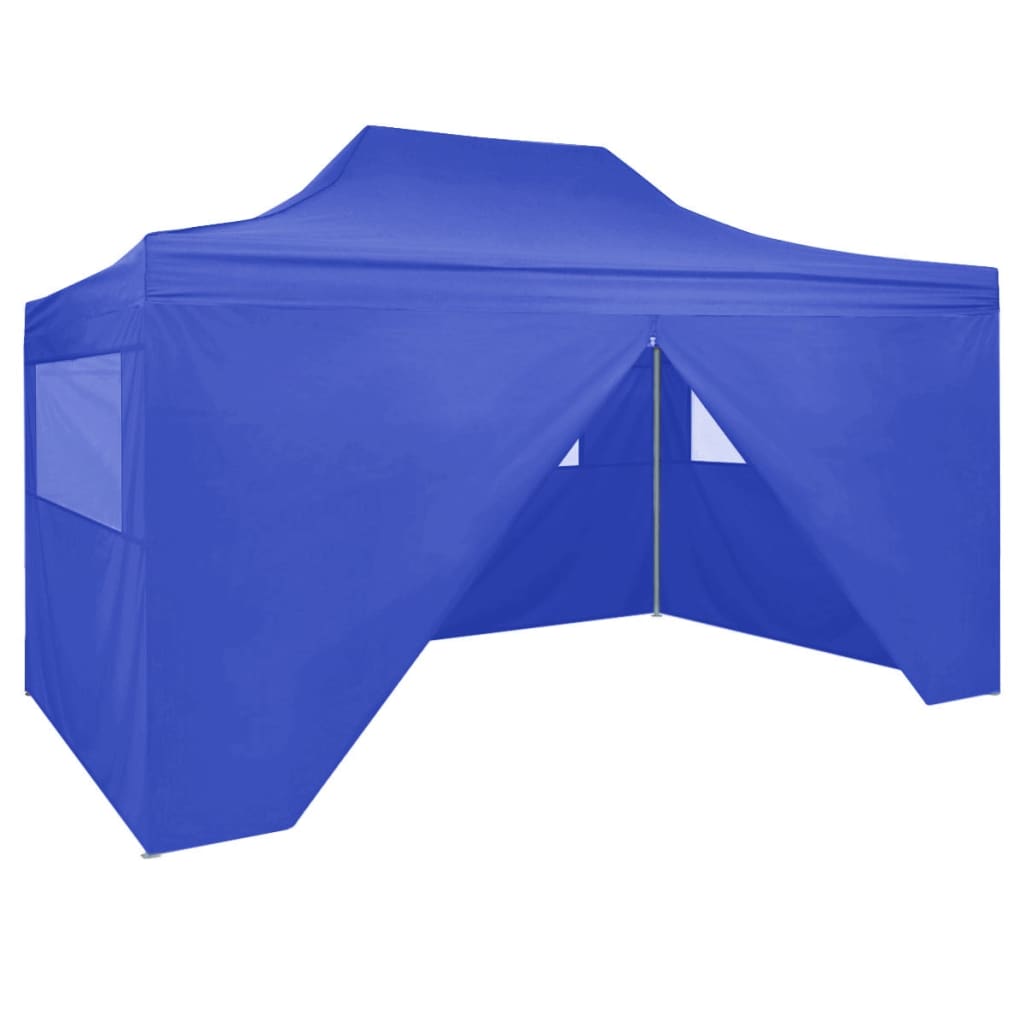 Tente de réception pliable avec 4 parois 3x4 m Acier Bleu