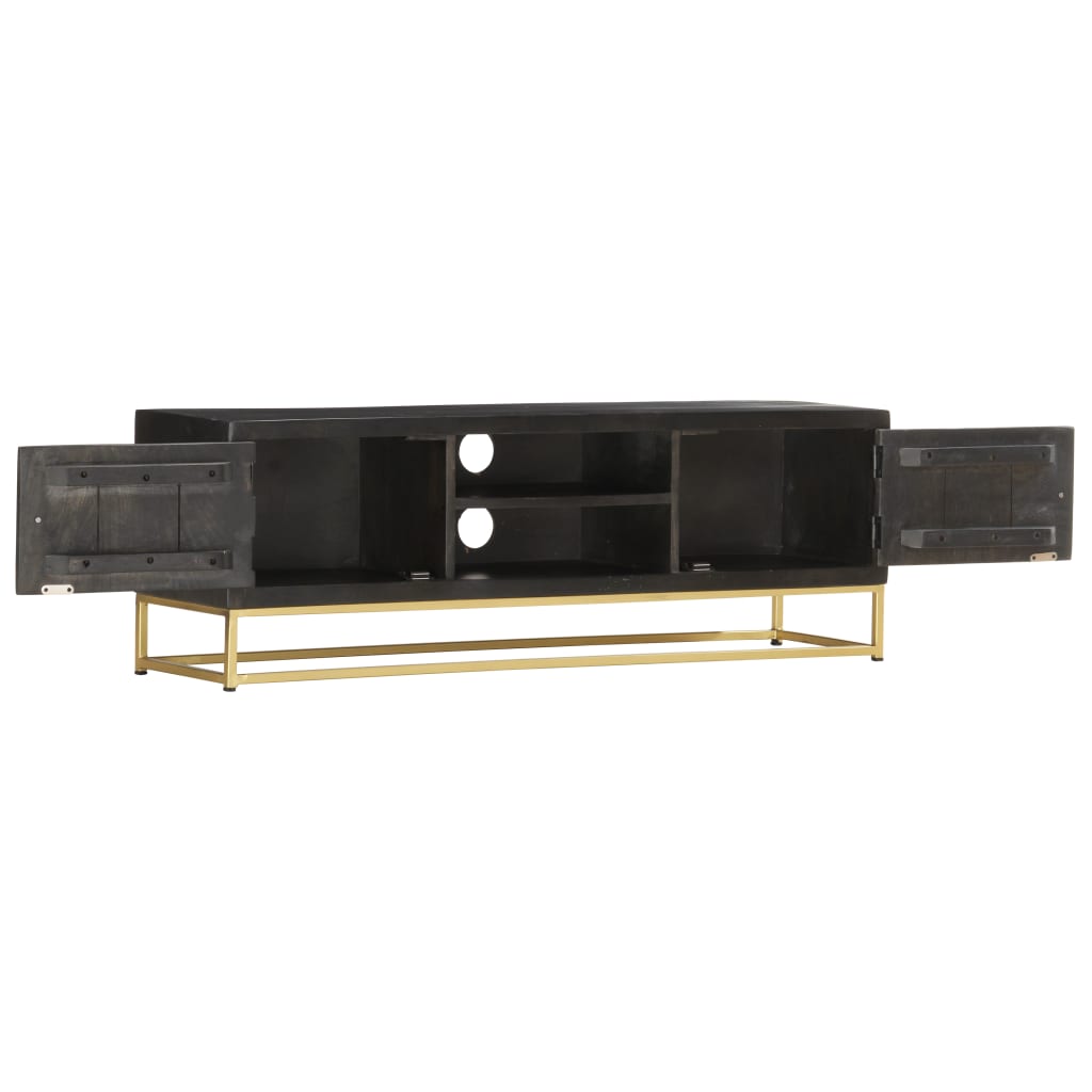 Meuble TV Noir et doré 120 x 30 x 40 cm Bois massif de manguier