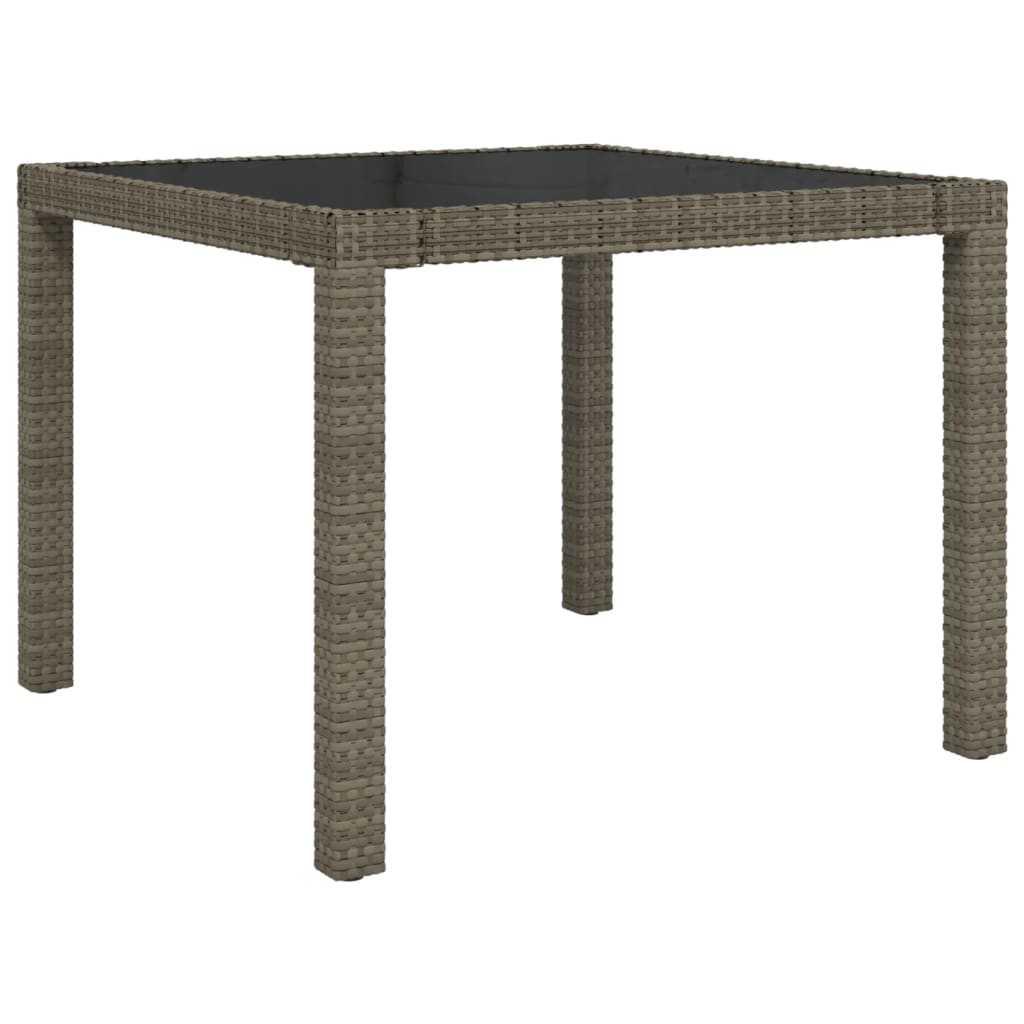 Table de jardin 90x90x75 cm Verre trempé et résine tressée Gris