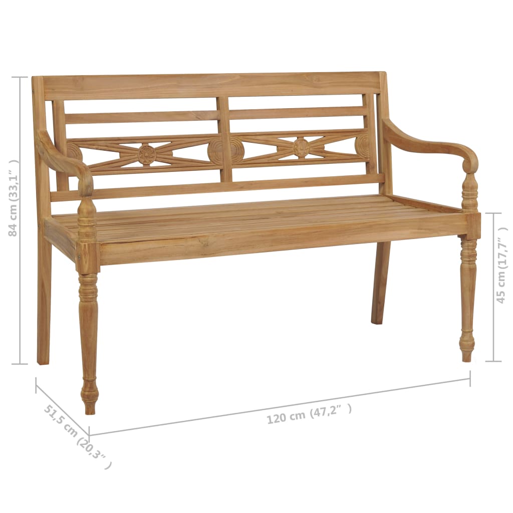 Banc Batavia avec coussin vert 120 cm Bois de teck massif