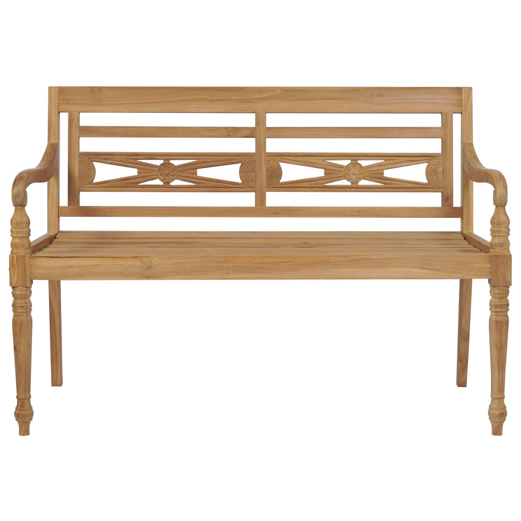 Banc Batavia avec coussin à carreaux gris 120 cm Bois de teck