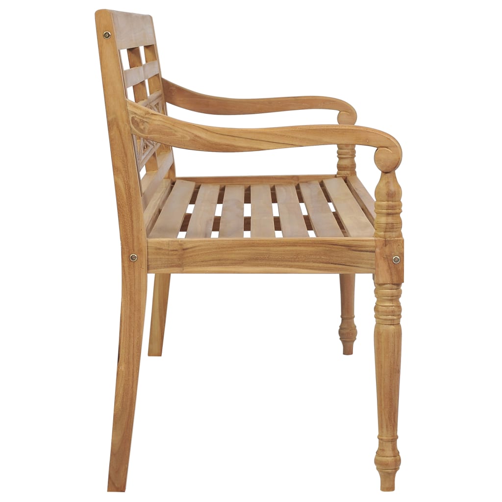 Banc Batavia avec coussin à carreaux gris 120 cm Bois de teck