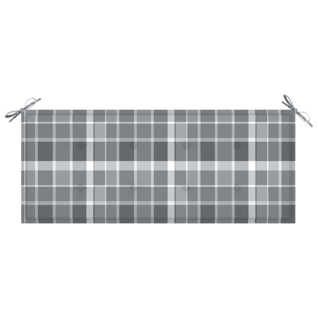 Banc Batavia avec coussin à carreaux gris 120 cm Bois de teck