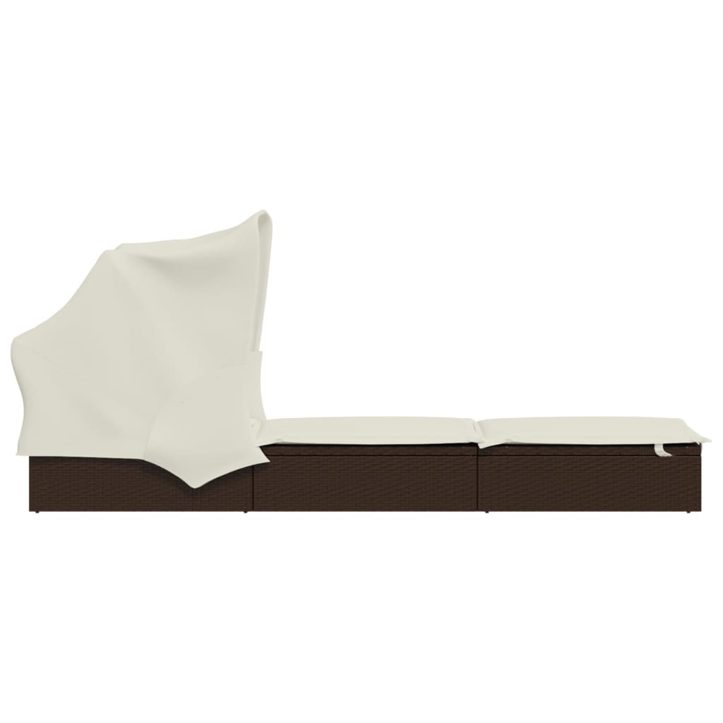 Transat avec toit pliable marron 213x63x97 cm résine tressée