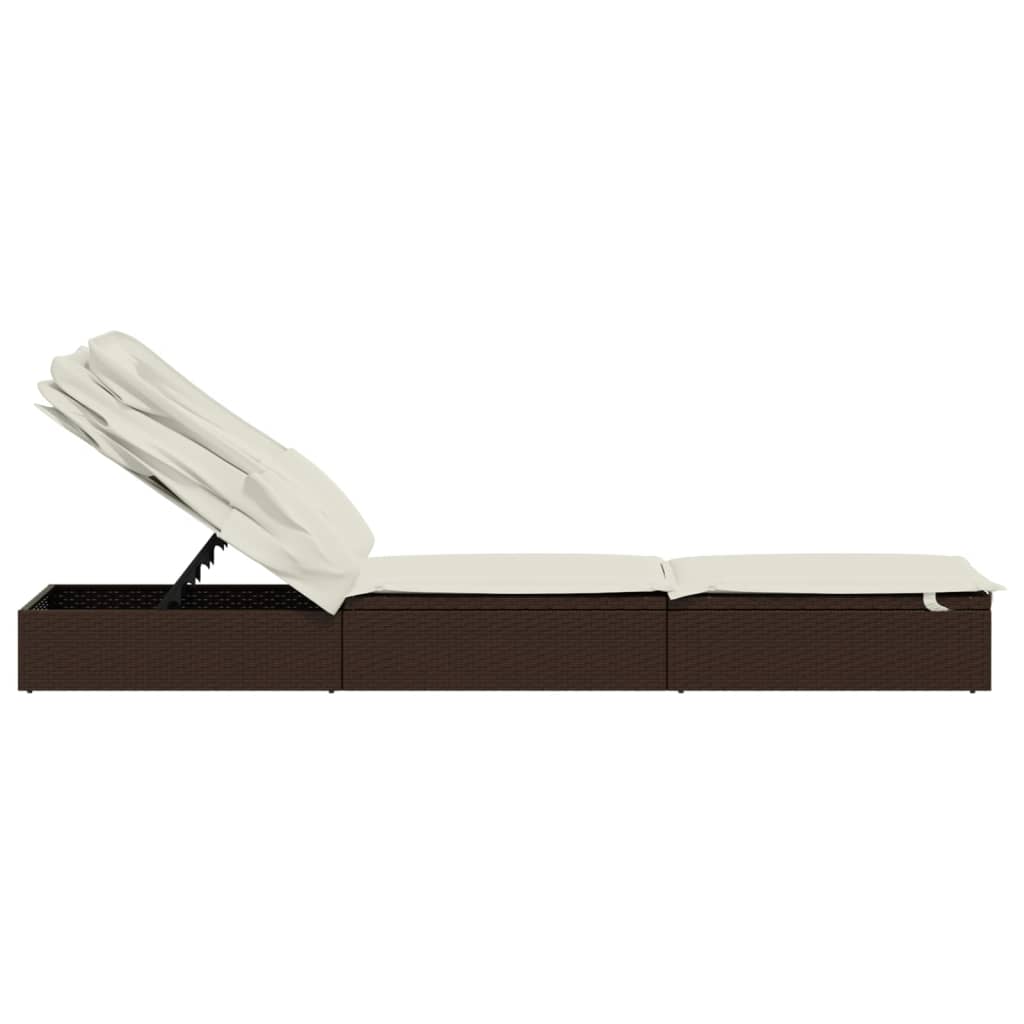 Transat avec toit pliable marron 213x63x97 cm résine tressée