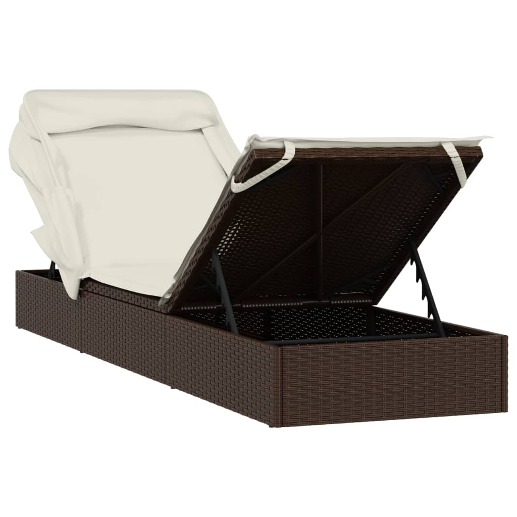 Transat avec toit pliable marron 213x63x97 cm résine tressée