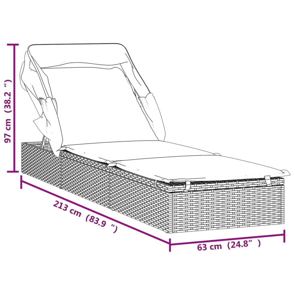 Transat avec toit pliable marron 213x63x97 cm résine tressée