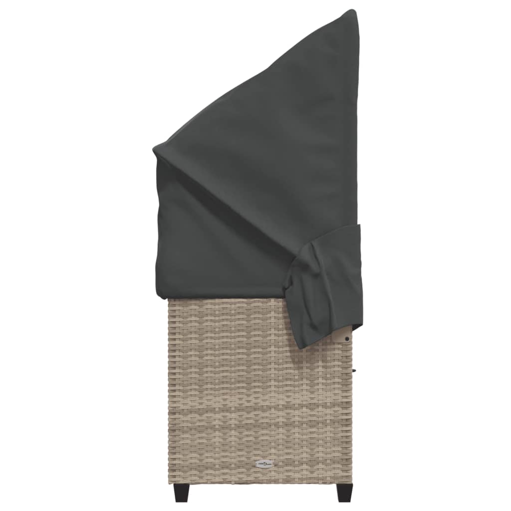 Chaise longue avec auvent et coussins gris clair résine tressée