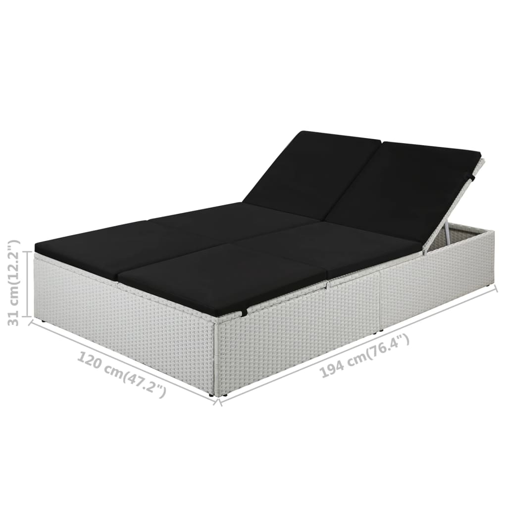 Chaise longue avec coussin Résine tressée Noir