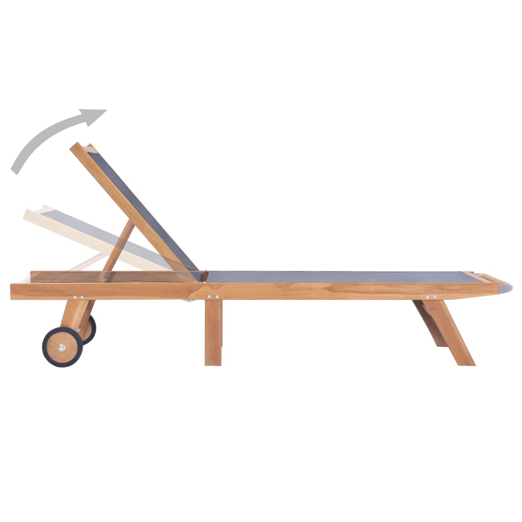 Chaise longue pliable avec roulettes Teck massif et textilène