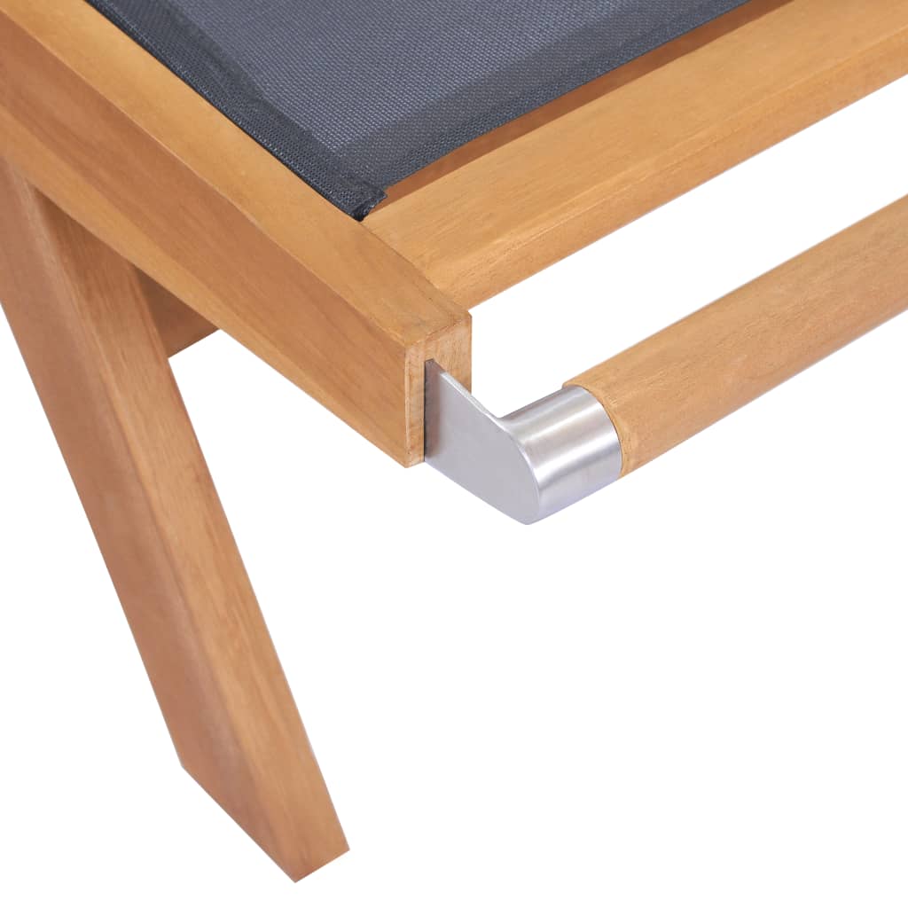 Chaise longue pliable avec roulettes Teck massif et textilène