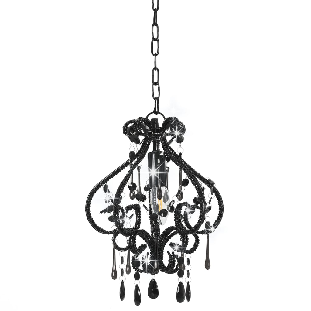 Plafonnier avec perles Noir Rond E14