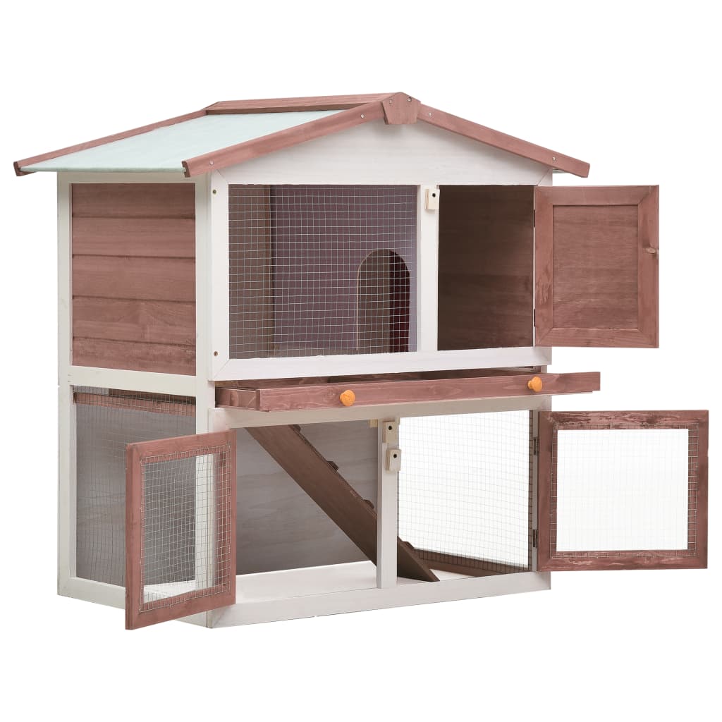 Clapier d'extérieur 3 portes Marron Bois