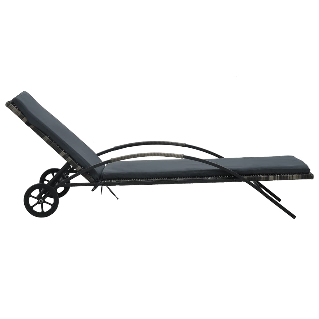 Chaises longues avec table Résine tressée Anthracite