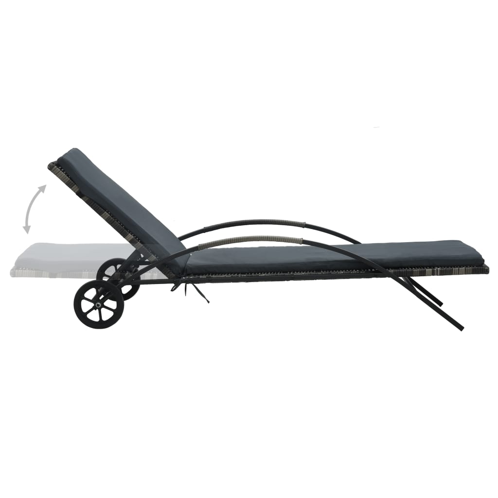Chaises longues avec table Résine tressée Anthracite