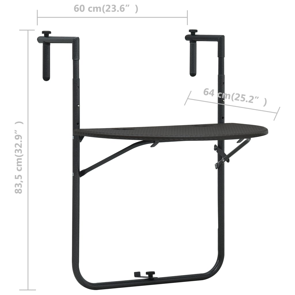 Table de balcon Marron 60x64x83,5 cm Plastique Aspect de rotin