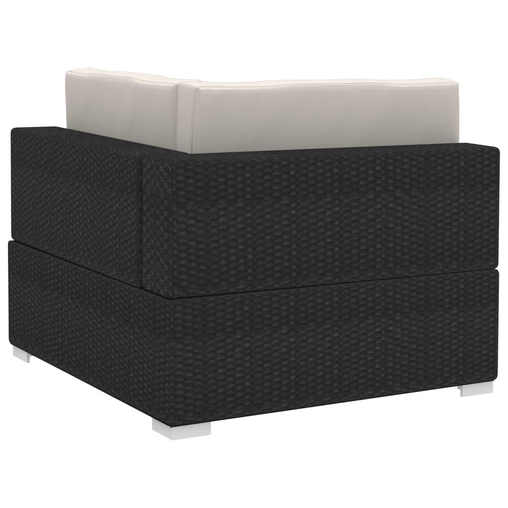 Chaises d'angles 2 pcs avec coussins Résine tressée Noir