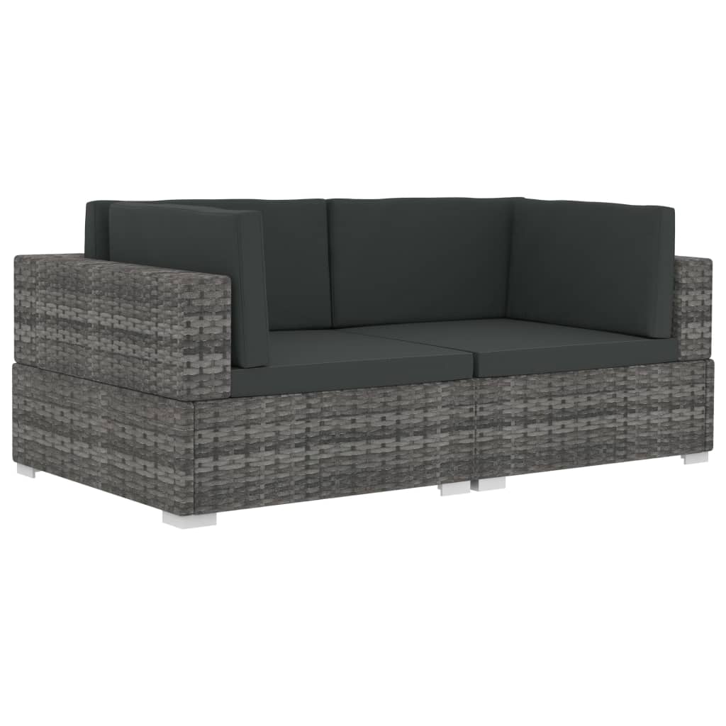 Chaises d'angles 2 pcs avec coussins Résine tressée Gris