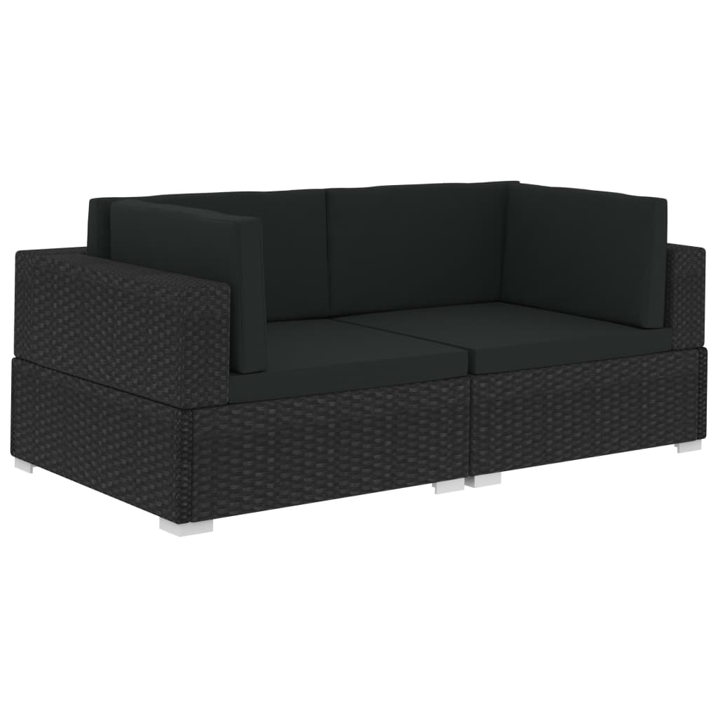 Chaises d'angles 2 pcs avec coussins Résine tressée Noir