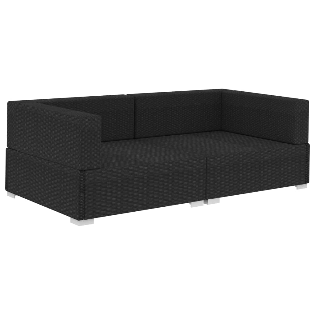 Chaises d'angles 2 pcs avec coussins Résine tressée Noir