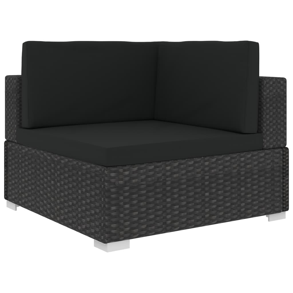 Chaises d'angles 2 pcs avec coussins Résine tressée Noir