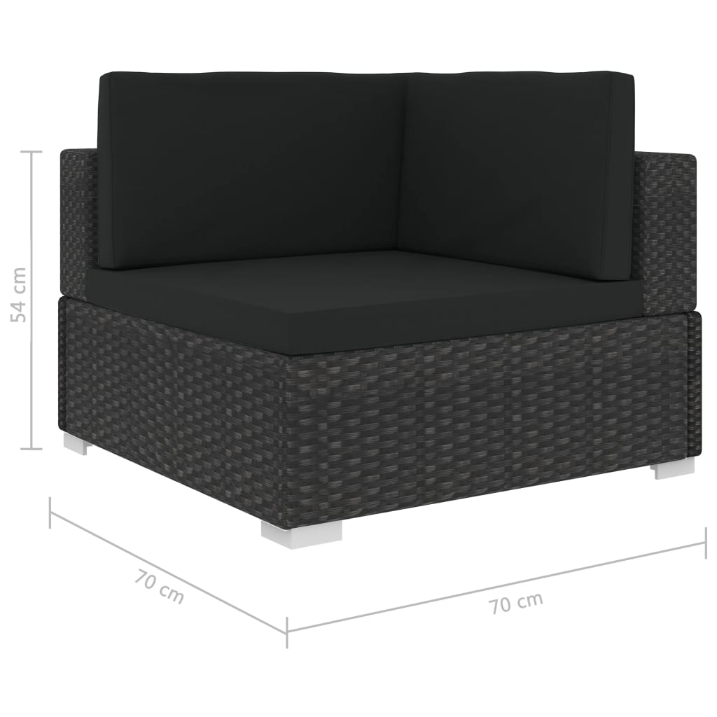 Chaises d'angles 2 pcs avec coussins Résine tressée Noir