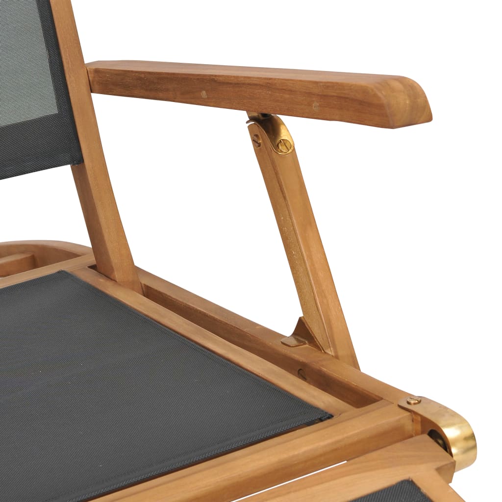 Chaise de terrasse avec repose-pied Bois de teck solide Noir