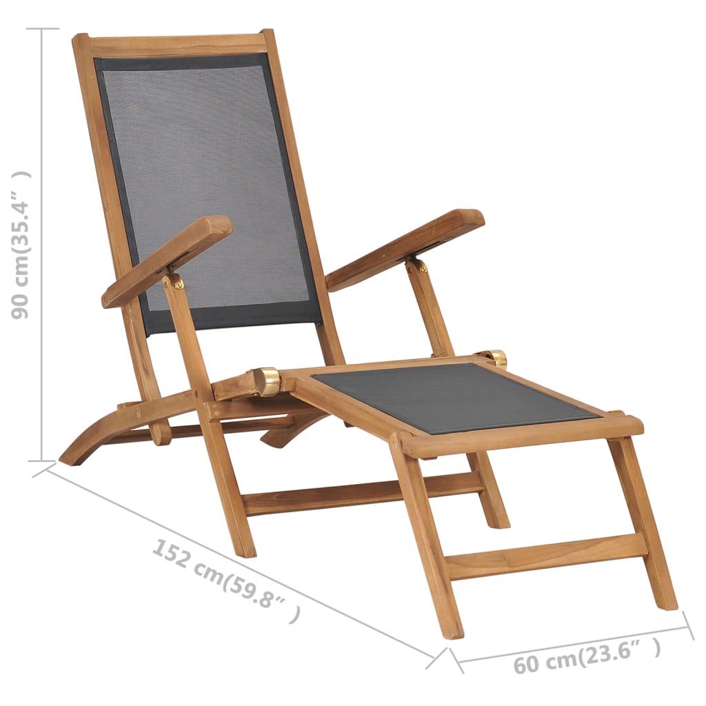 Chaise de terrasse avec repose-pied Bois de teck solide Noir