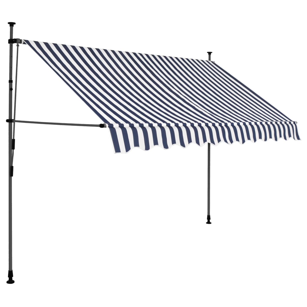 Auvent manuel rétractable avec LED 250 cm Bleu et blanc