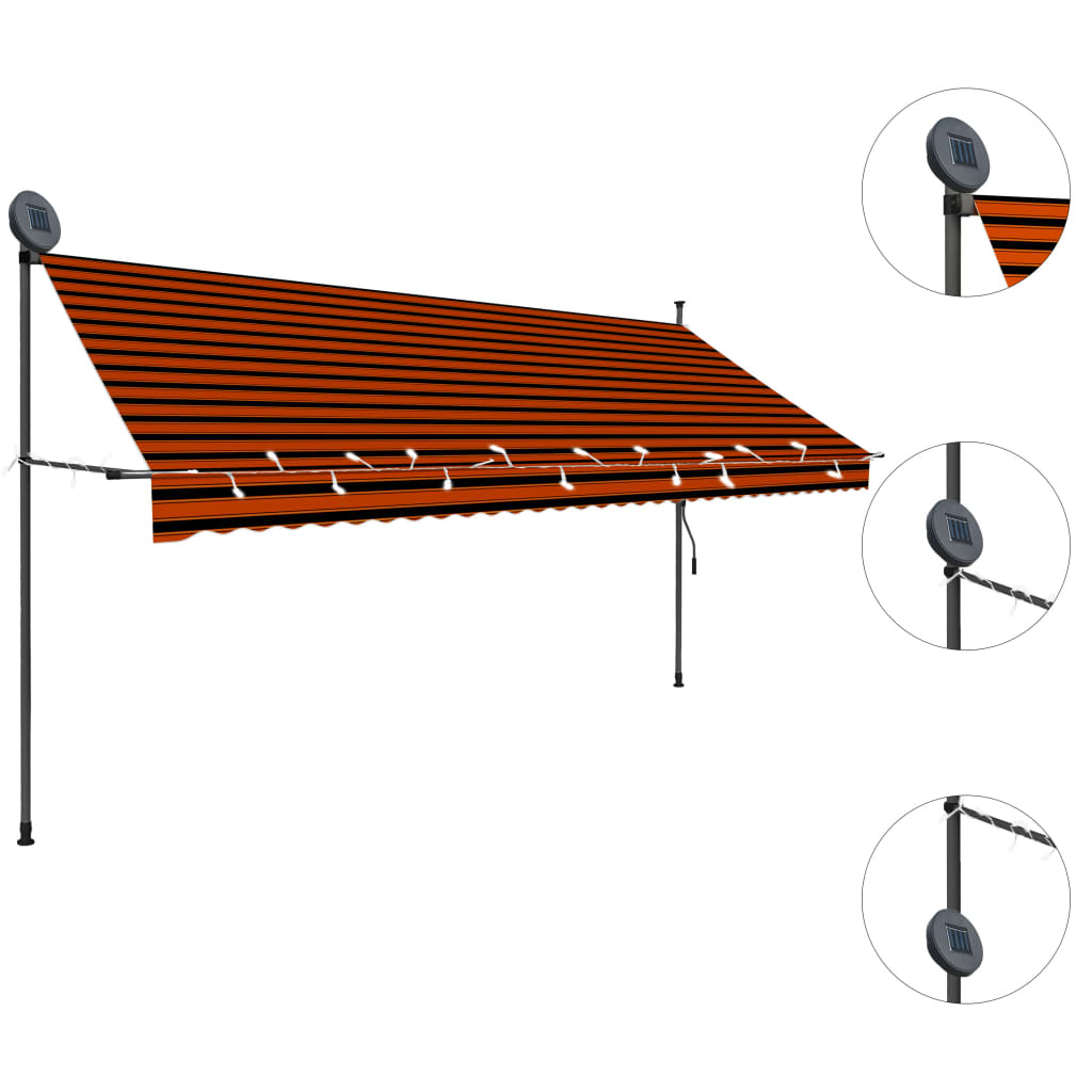 Auvent manuel rétractable avec LED 250 cm Orange et marron