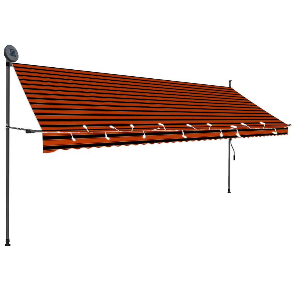 Auvent manuel rétractable avec LED 400 cm Orange et marron