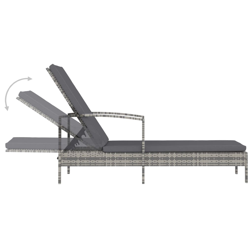 Chaise longue avec accoudoirs Résine tressée Gris