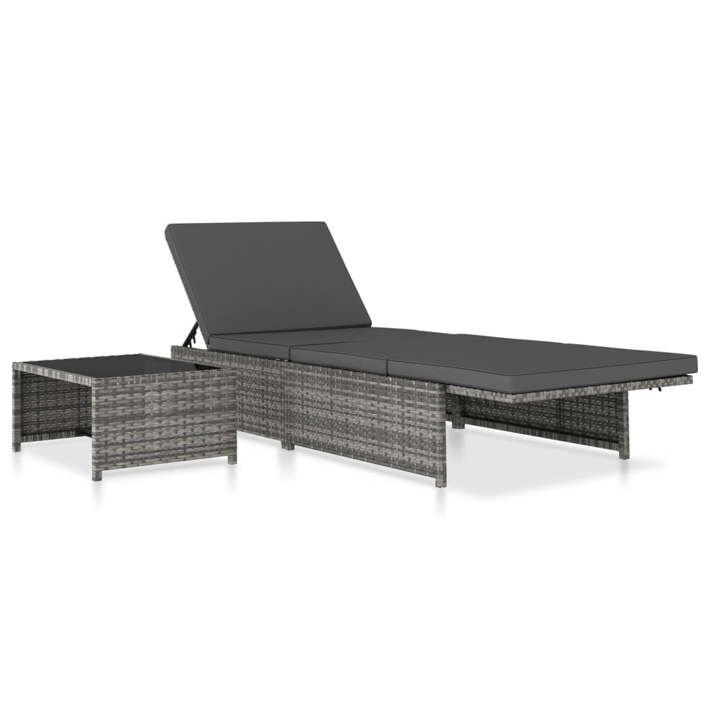 Chaises longues 2 pcs avec table Résine tressée Gris