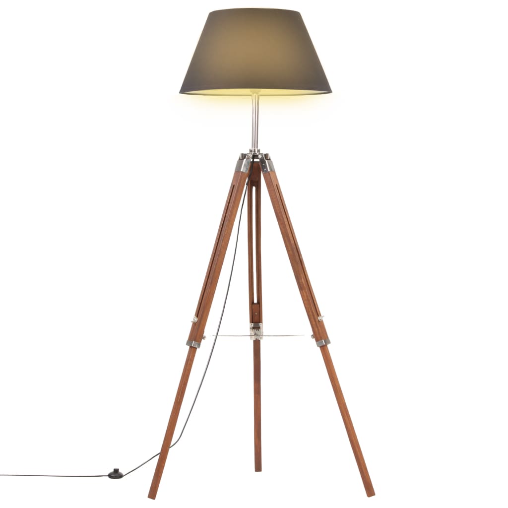 Lampadaire à trépied Marron miel et noir Bois de teck 141 cm