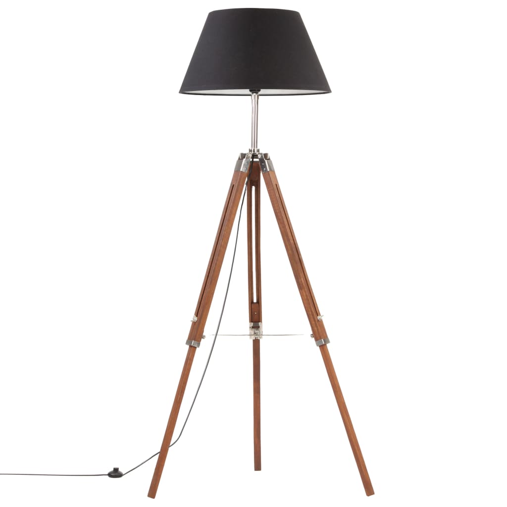 Lampadaire à trépied Marron miel et noir Bois de teck 141 cm