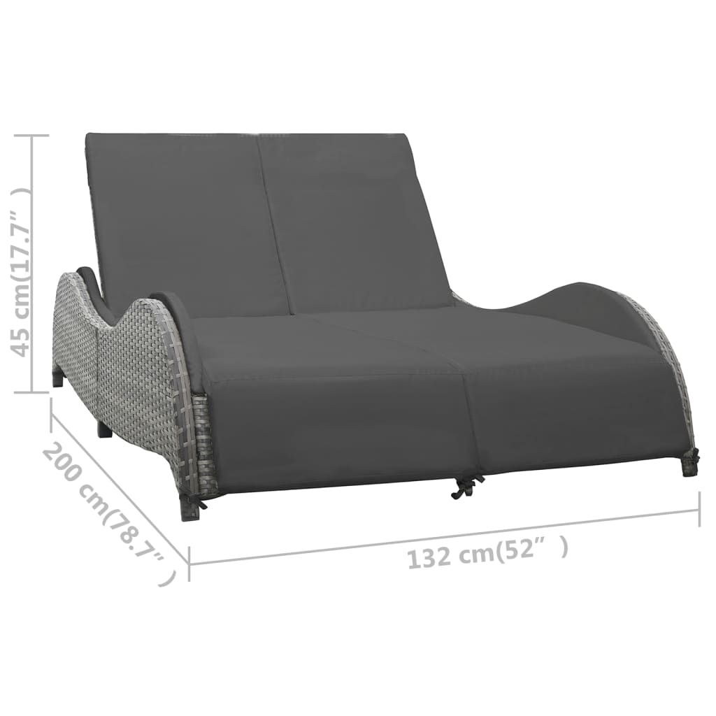 Chaise longue double avec coussin Résine tressée Anthracite