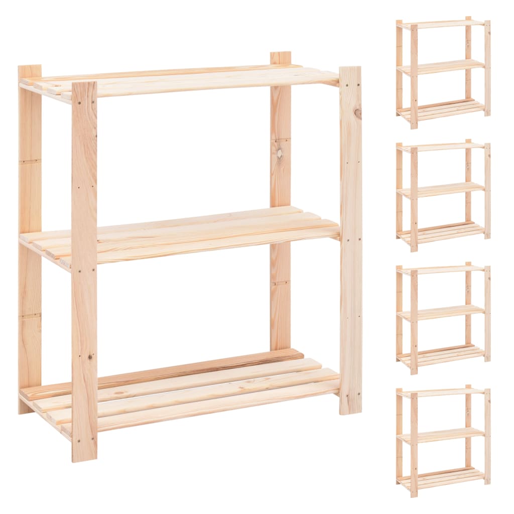 Étagères de rangement à 3 niveaux 5 pcs 80x38x90 cm Pin 150 kg
