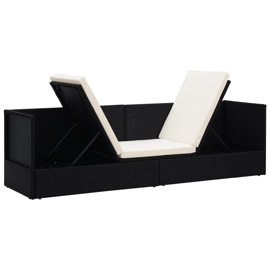 Lit de jardin avec coussin et oreillers Résine tressée Noir