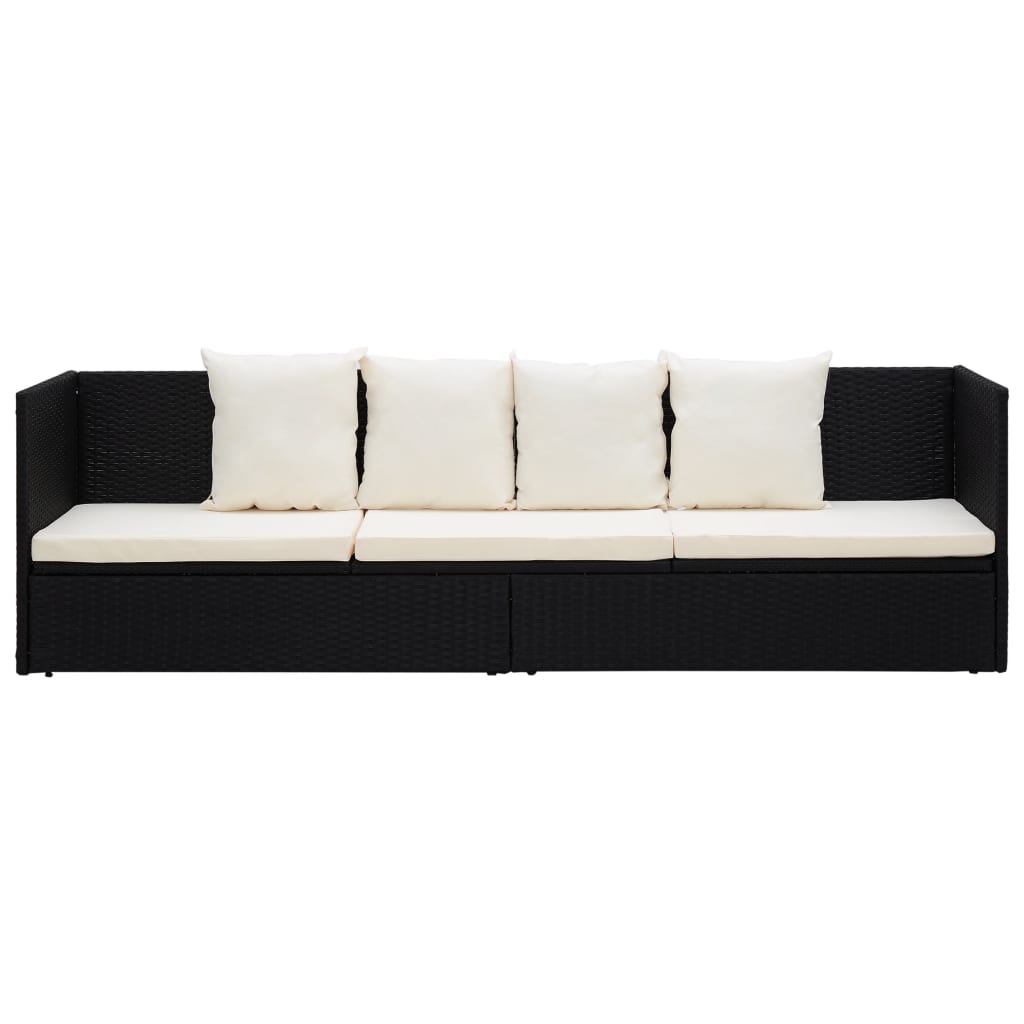 Lit de jardin avec coussin et oreillers Résine tressée Noir
