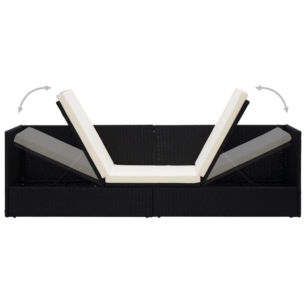 Lit de jardin avec coussin et oreillers Résine tressée Noir