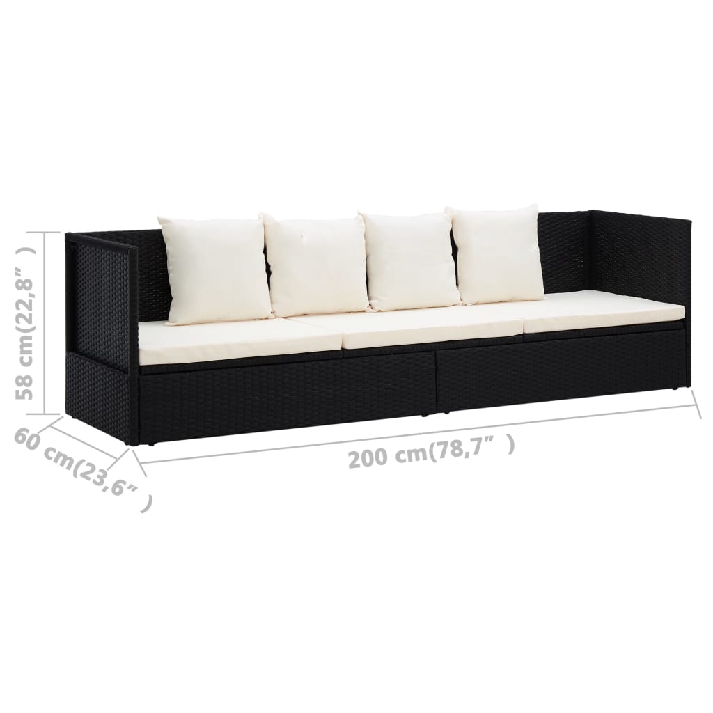 Lit de jardin avec coussin et oreillers Résine tressée Noir