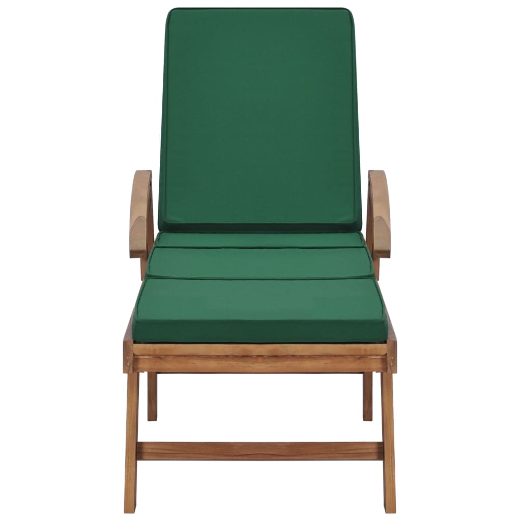 Chaises longues avec coussins 2 pcs Bois de teck solide Vert