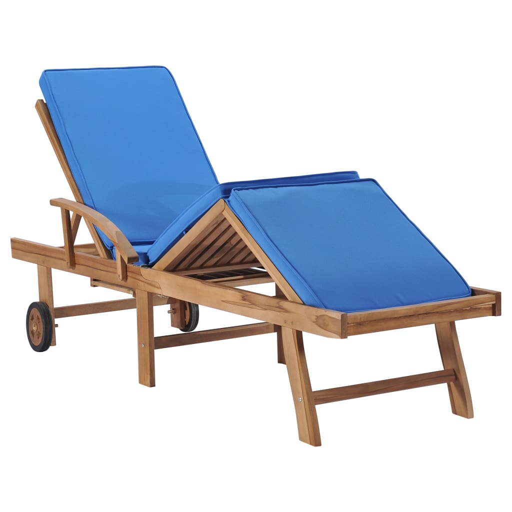 Chaises longues avec coussins 2 pcs Bois de teck solide Bleu