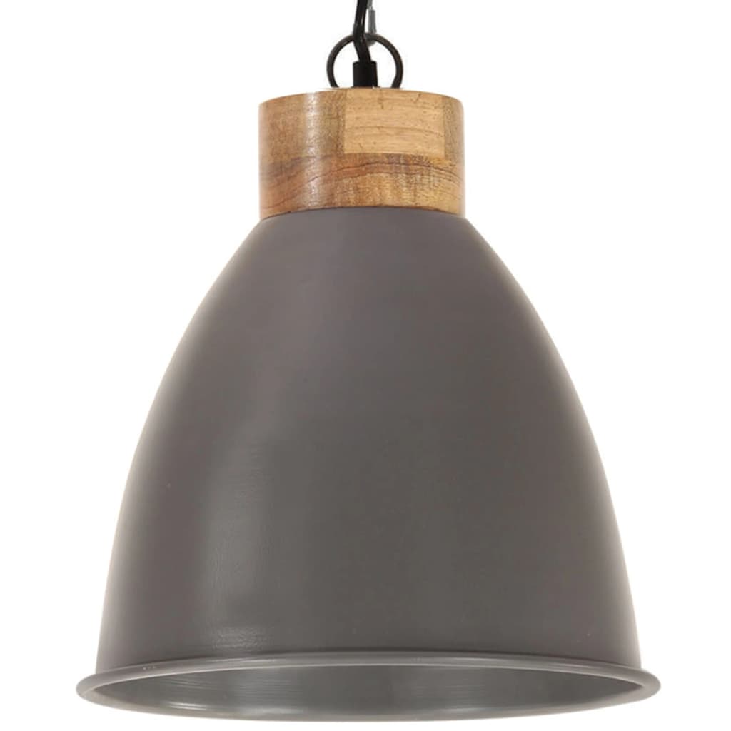 Lampe suspendue industrielle Gris Fer et bois solide 35 cm E27