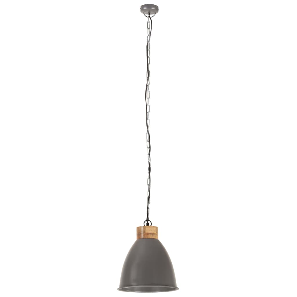 Lampe suspendue industrielle Gris Fer et bois solide 35 cm E27
