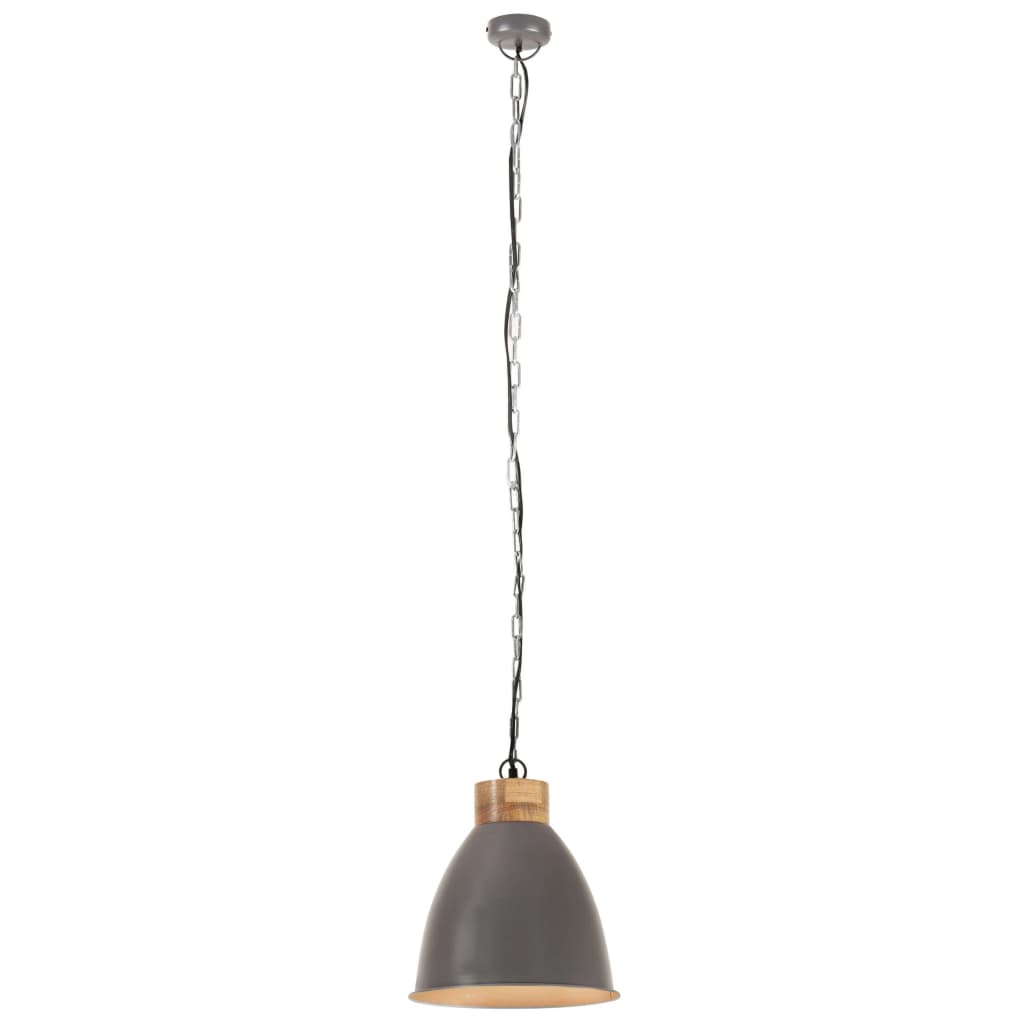 Lampe suspendue industrielle Gris Fer et bois solide 35 cm E27