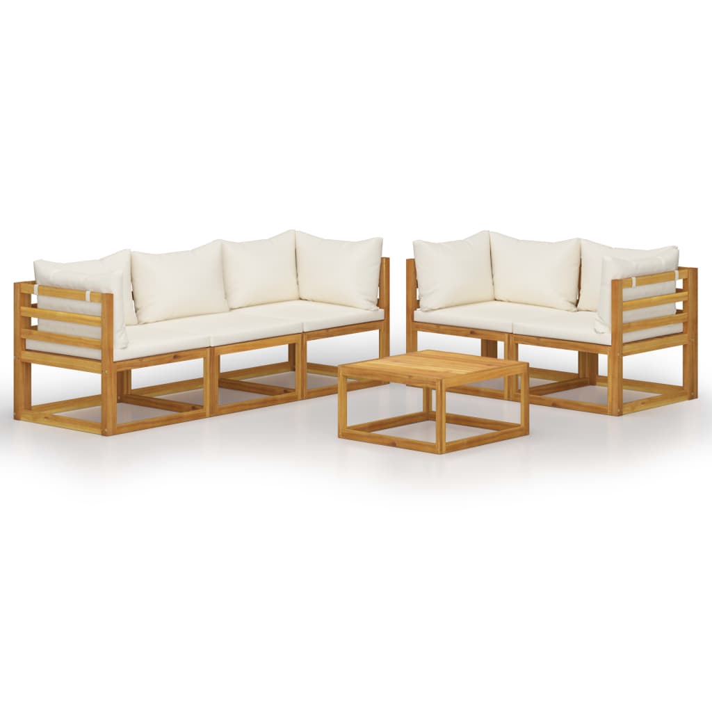 6 Piece Garden Lounge Set with Cushion Cream Solid Acacia Wood  (2x311853+311859)