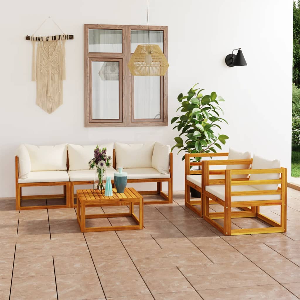 6 Piece Garden Lounge Set with Cushion Cream Solid Acacia Wood  (2x311853+311859)