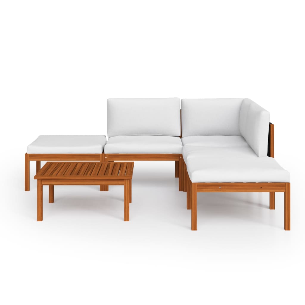 Salon de jardin 6 pcs avec coussins Crème Bois d'acacia solide